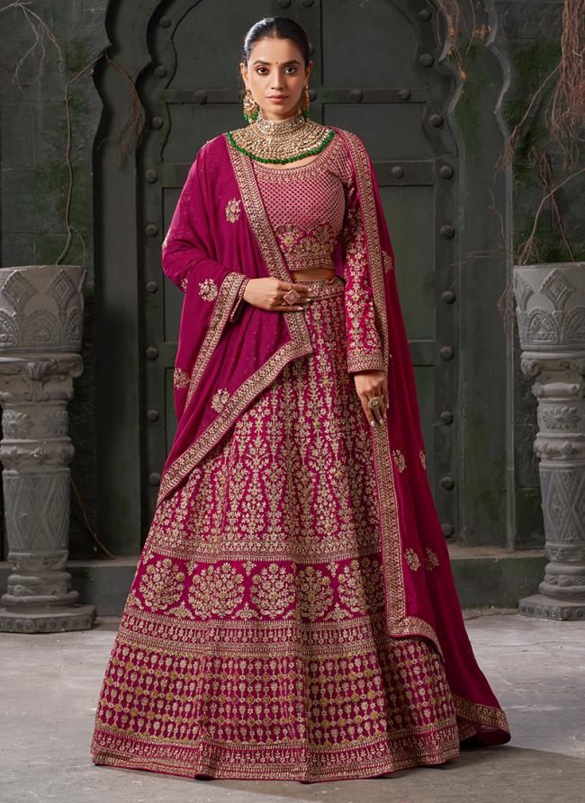 Premium Georgette Pink Bridal Wear Zarkan Work Lehenga Choli